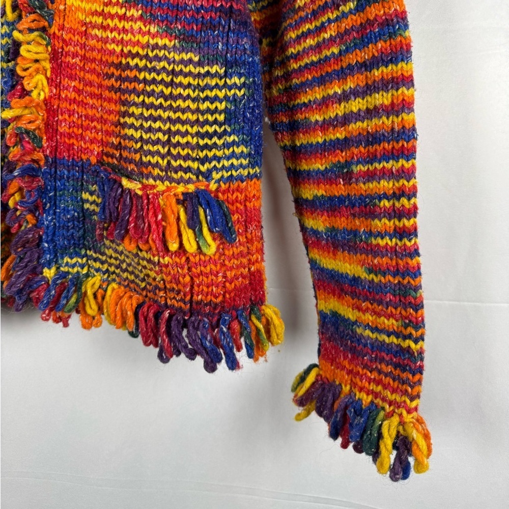 Otavalo Native Handknit Sweater Ecuador Cotton Wool Blend Rainbow Colorful Small - Picture 3 of 9